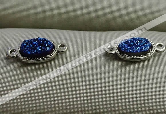 NGC6013 5*8mm oval plated druzy agate connectors wholesale