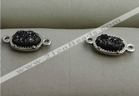 NGC6014 5*8mm oval plated druzy agate connectors wholesale