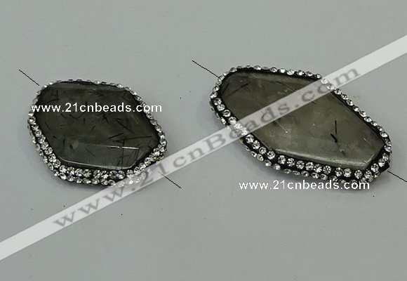 NGC6508 25*30mm - 25*40mm freeform black rutilated quartz connectors