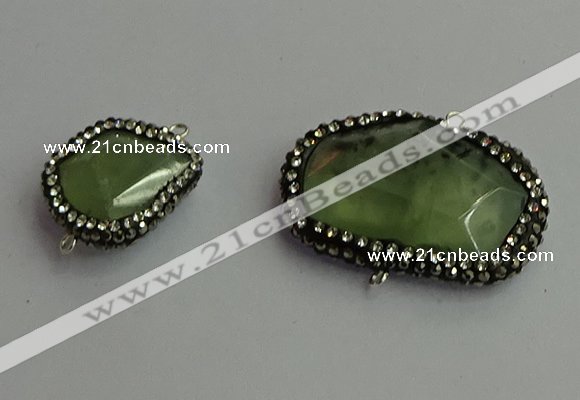 NGC6548 18*25mm - 25*30mm freeform green rutilated quartz connectors