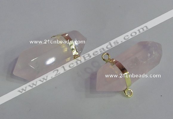 NGC665 10*35mm - 15*40mm faceted nuggets rose quartz connectors