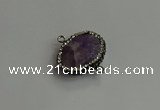 NGC6654 18*25mm faceted freeform amethyst connectors