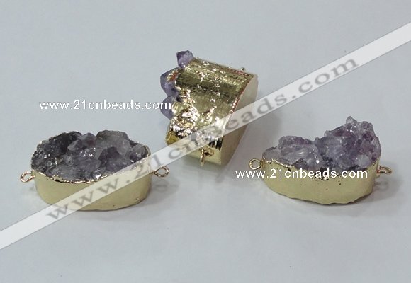 NGC687 15*28mm - 20*30mm freeform druzy amethyst connectors