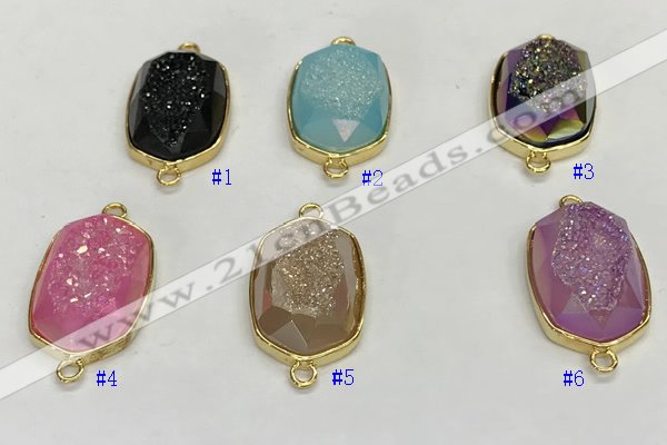NGC7010 15*22mm faceted oval plated druzy agate connectors
