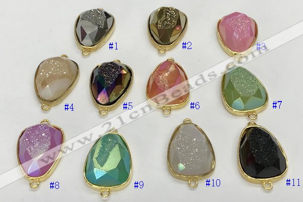 NGC7011 17*22mm faceted teardrop plated druzy agate connectors