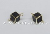 NGC726 12*12mm cube black agate connectors wholesale