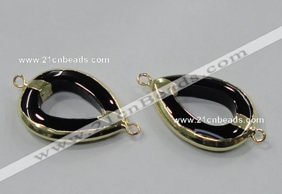 NGC889 30*40mm teardrop black agate connectors wholesale