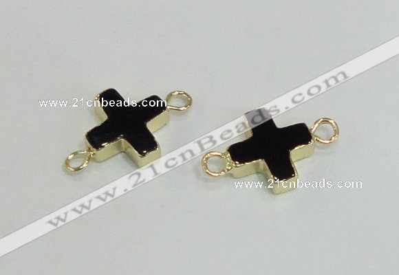 NGC987 15*15mm cross black agate gemstone connectors wholesale