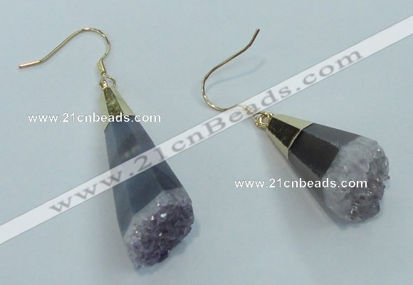 NGE03 15*30mm - 16*35mm freeform druzy amethyst earrings wholesale