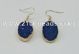 NGE111 15*20mm oval druzy agate gemstone earrings wholesale