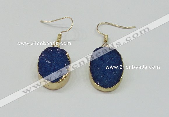 NGE111 15*20mm oval druzy agate gemstone earrings wholesale