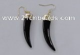 NGE152 10*40mm – 10*42mm oxhorn black agate gemstone earrings