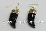 NGE161 11*28mm – 11*30mm oxhorn black agate gemstone earrings