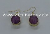 NGE278 15mm - 16mm coin druzy agate gemstone earrings wholeasle