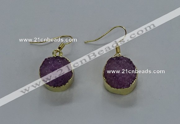 NGE278 15mm - 16mm coin druzy agate gemstone earrings wholeasle