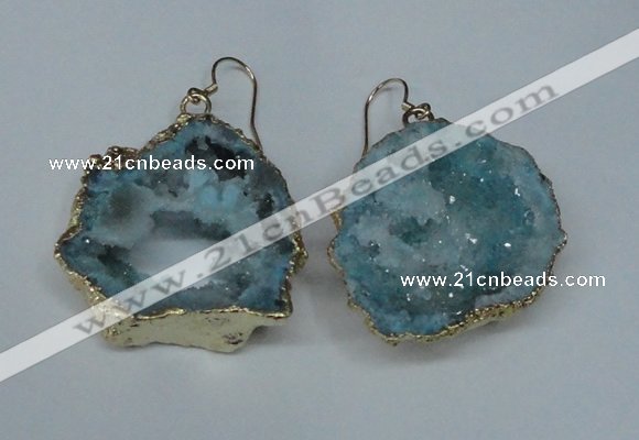 NGE31 30*35mm - 35*40mm freeform plated druzy agate earrings