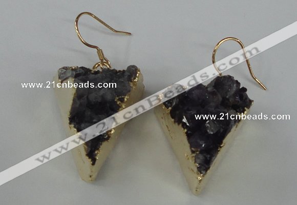 NGE41 18*22mm - 20*25mm triangle druzy amethyst earrings