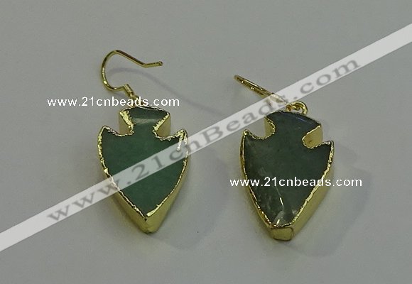 NGE5003 16*20mm - 18*25mm arrowhead green aventurine earrings