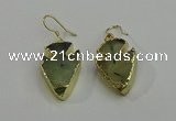 NGE5006 18*25mm - 20*30mm arrowhead green rutilated quartz earrings