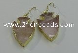 NGE5007 20*30mm - 25*30mm arrowhead rose quartz earrings