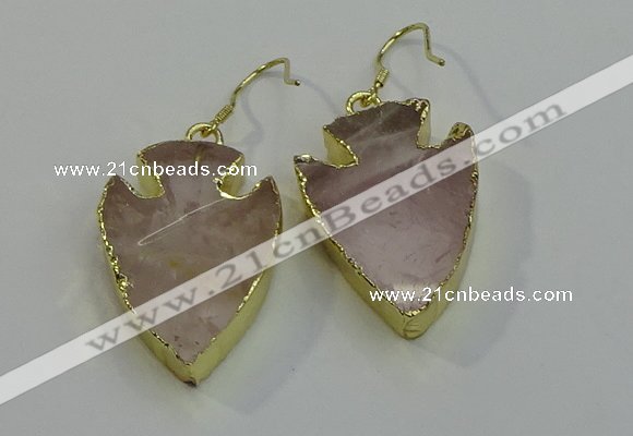 NGE5007 20*30mm - 25*30mm arrowhead rose quartz earrings