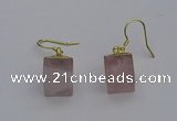 NGE5081 10*15mm cube rose quartz gemstone earrings wholesale