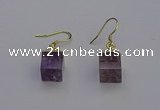 NGE5085 10*15mm cube light amethyst gemstone earrings wholesale