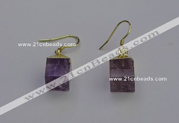 NGE5085 10*15mm cube light amethyst gemstone earrings wholesale