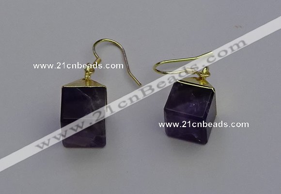 NGE5086 10*15mm cube amethyst gemstone earrings wholesale