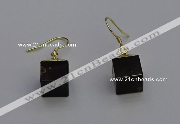 NGE5088 10*15mm cube smoky quartz gemstone earrings wholesale