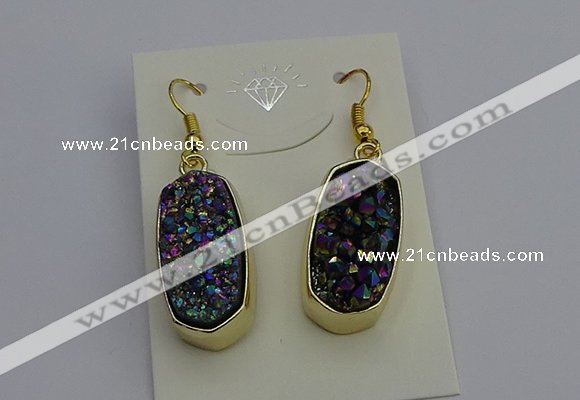 NGE5134 10*22mm - 12*25mm freeform plated druzy quartz earrings