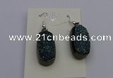 NGE5143 10*22mm - 12*25mm freeform plated druzy quartz earrings