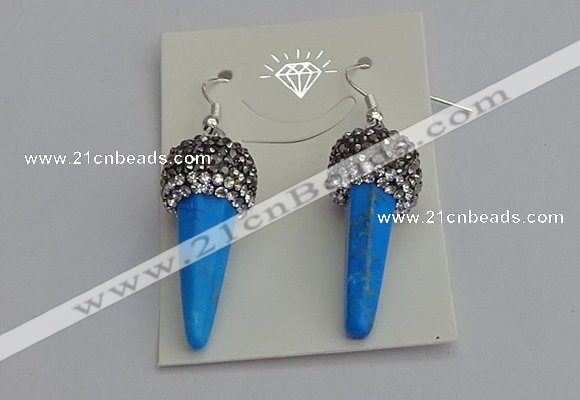 NGE5166 10*30mm faceted cone white howlite turquoise earrings