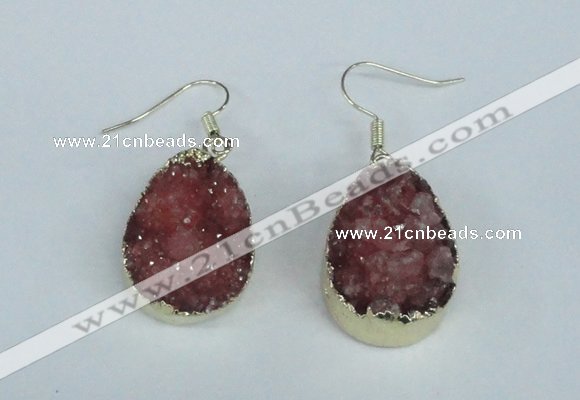 NGE91 18*25mm teardrop druzy agate gemstone earrings wholesale