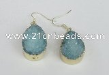 NGE92 18*25mm teardrop druzy agate gemstone earrings wholesale