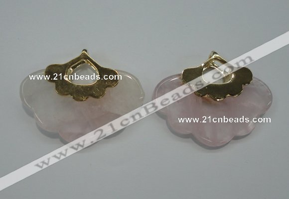 NGP1076 8*40*50mm rose quartz pendants with brass setting