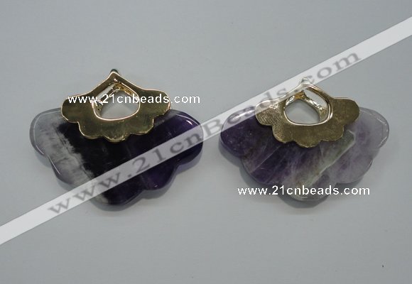 NGP1077 8*40*50mm amethyst gemstone pendants with brass setting