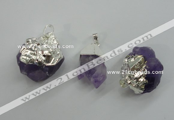 NGP1092 18*25mm - 25*40mm faceted nuggets amethyst pendants