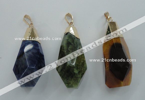 NGP1097 20*50mm faceted nuggets druzy agate pendants with brass setting