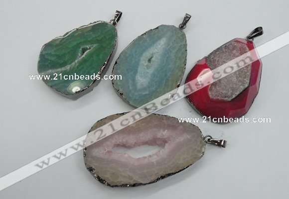 NGP1107 30*40 - 40*55mm freeform druzy agate pendants with brass setting