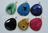 NGP1112 25*30 - 45*55mm freeform druzy agate pendants with brass setting