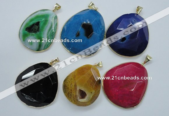 NGP1112 25*30 - 45*55mm freeform druzy agate pendants with brass setting