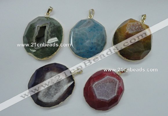 NGP1113 40*45 - 45*50mm freeform druzy agate pendants with brass setting