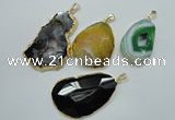 NGP1114 30*40 - 45*65mm freeform druzy agate pendants with brass setting