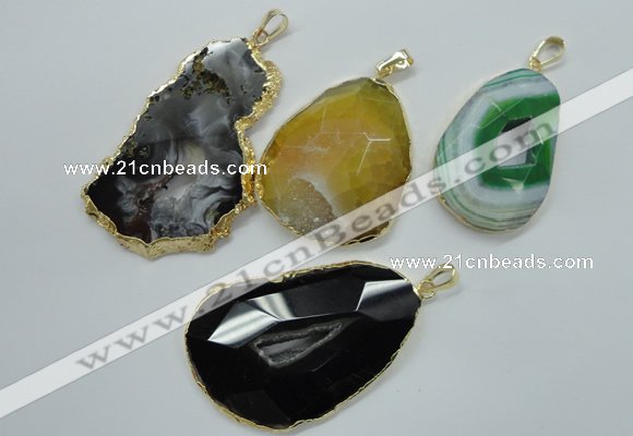 NGP1114 30*40 - 45*65mm freeform druzy agate pendants with brass setting