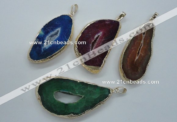 NGP1118 30*45 - 40*60mm freeform druzy agate pendants with brass setting