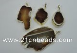 NGP1119 25*40 - 40*60mm freeform druzy agate pendants with brass setting