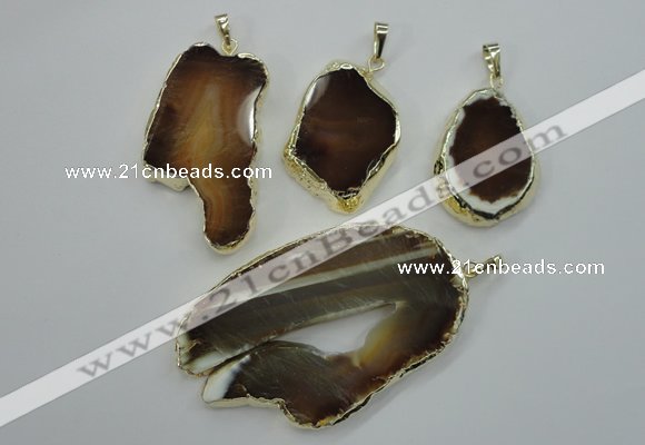 NGP1119 25*40 - 40*60mm freeform druzy agate pendants with brass setting