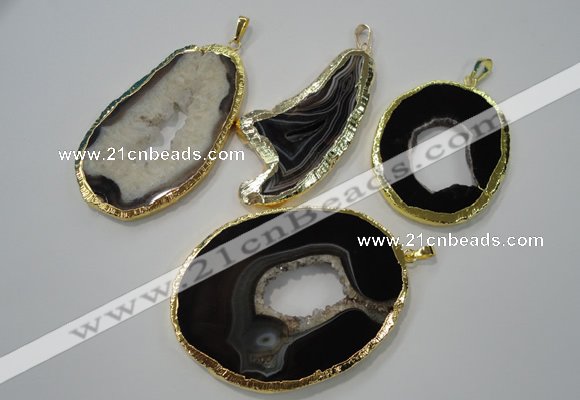 NGP1120 35*50 - 60*70mm freeform druzy agate pendants with brass setting