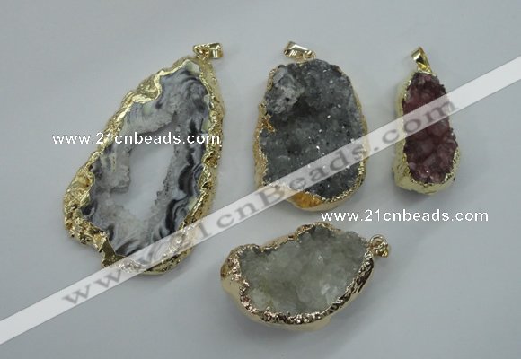 NGP1126 25*30 - 40*50mm freeform druzy agate pendants with brass setting